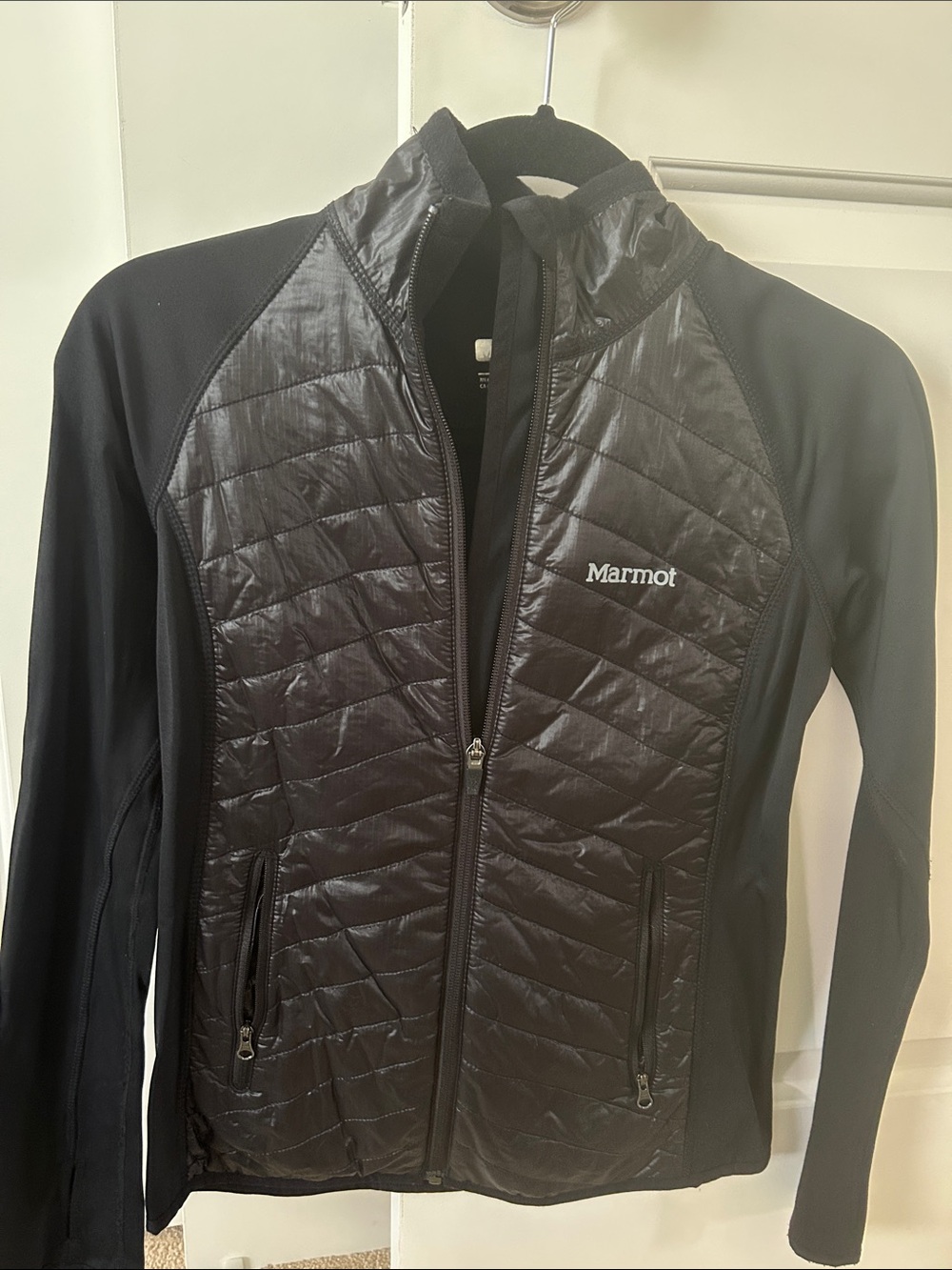 Marmot Women's Black Quilted Hybrid Jacket with Stretch Sleeves